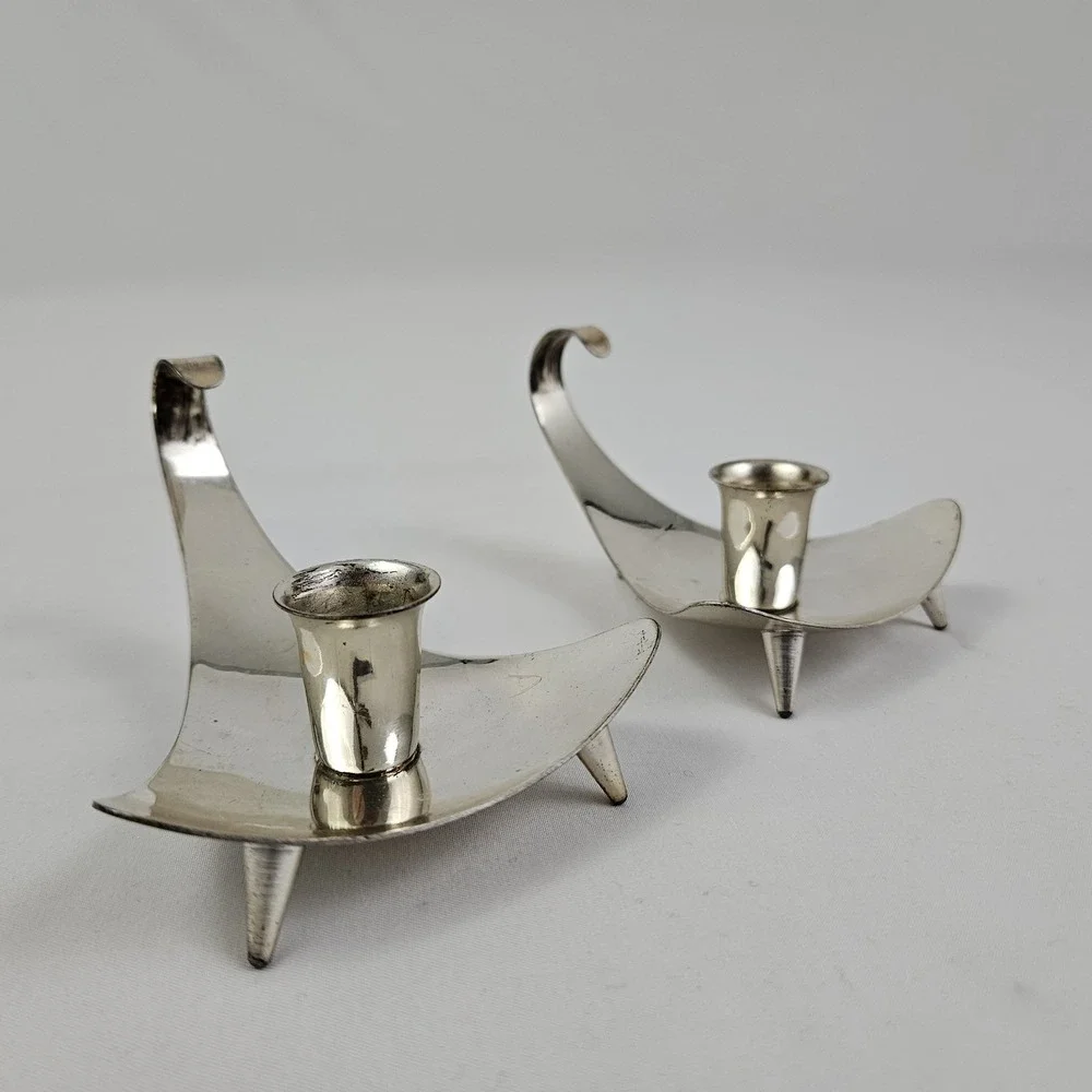 Vintage MCM Silver-Plate Candle Holders Danish Mid-Century Modern Atomic Germany